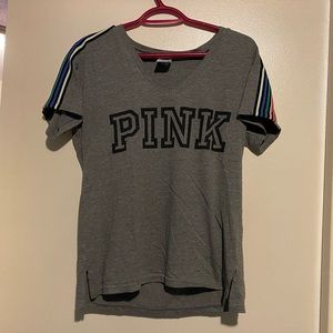 PINK VICTORIA SECRET STRIPED V-NECK TEE